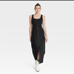 NWT Universal Thread Black Denim Sleeveless Tailored Corset Midi Dress